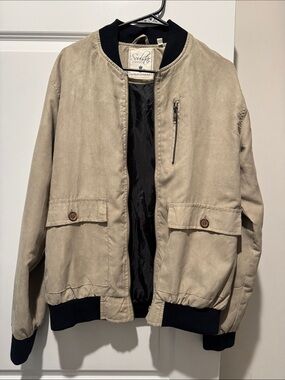 Sundry Beige Bomber Jacket with Black Trim
